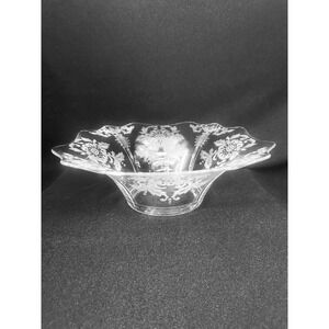 Cambridge Glass Lorna Etched Crystal Console Bowl 11.5" Scalloped Floral Vintage